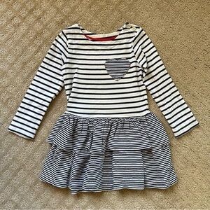 NFS.  Mini Boden heart and stripe dress white and navy size 2-3 EUC
